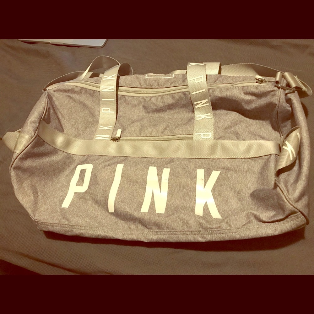 VS PINK grey and white sport duffle bag